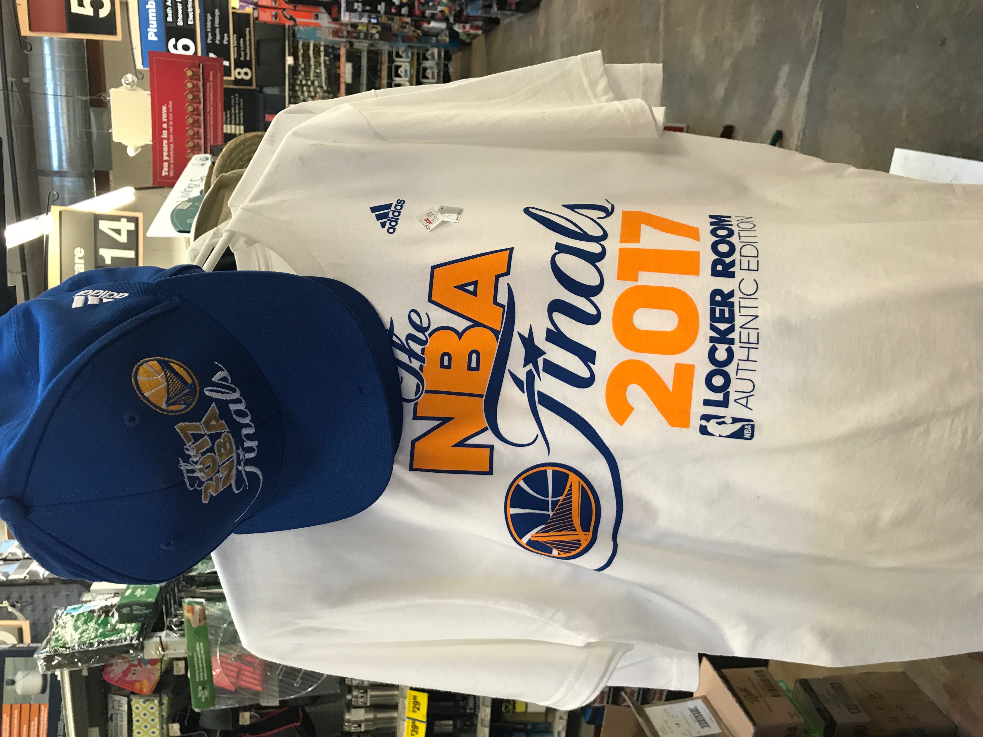 Golden State Warriors 2017 NBA Finals - Blue Hat and White Tee