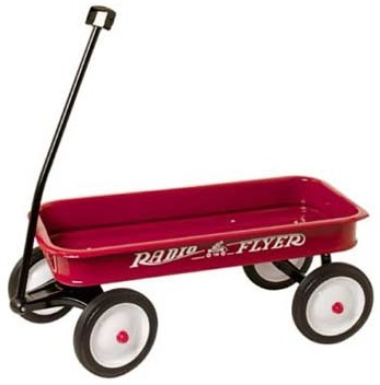 Red Metal Wagon 51cm Kids Classic Vintage Long Reach Handle Metal Ride Toy Gift 